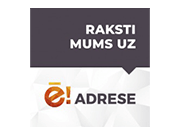 Grafika ar tumšu runas burbuli ar uzrakstu RAKSTI MUMS UZ E-Adrese virs balta fona ar oranži melnu logo